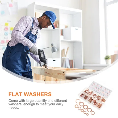 Vista 9 de 200pcs Copper Sealing Washer Flat Gasket Set Industrial Use Metric Sizes for Plumbing and Automotive Sealing Applications