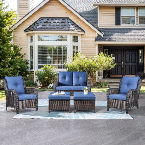 Vista 14 de Belord Mesa auxiliar pequeña para exteriores, mesa de mimbre de vidrio templado, mesa de centro impermeable para patio, mesa auxiliar de ratán