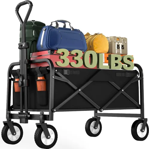 Carrito plegable para jardín Carro plegable para playa Carro de compras para playa Vagón plegable con ruedas todo terreno Carro de compras para Negro