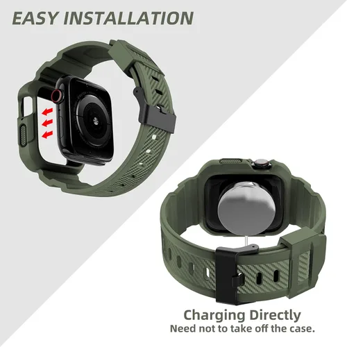 Vista 3 de OROBAY Correa resistente compatible con Apple Watch Band de 1.614 pulgadas, 1.575 pulgadas, 1.496 pulgadas con funda, correa a prueba de golpes