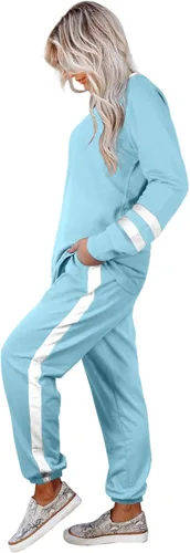 Vista 3 de Aloodor conjunto deportivo de 2piezas para mujer, con sudadera con cuello redondo, sin botones