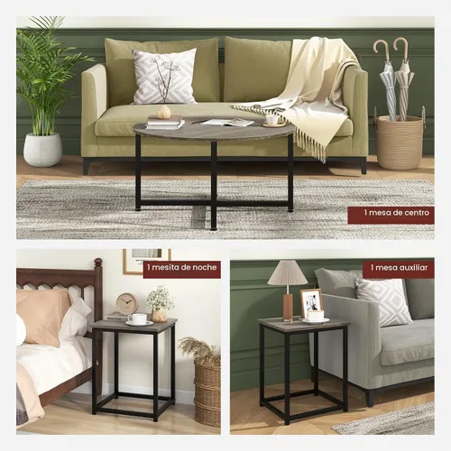 Vista 6 de GIANTEX Juego de 3 mesas anidables redondas, juego de mesa de sala de estar Roble negro