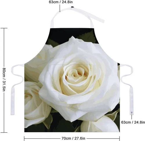 Vista 2 de MUSM White Rose Apron，Classic Vintage Funny with Pockets Aprons,Adjustable Bib Waterdrop Resistant for Kitchen Cooking Restaurant BBQ Painting