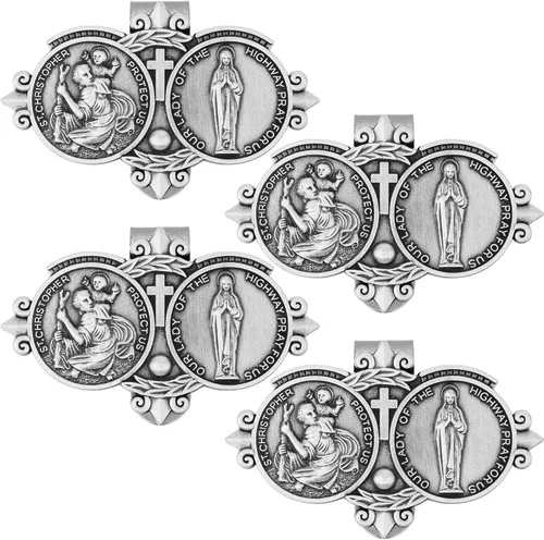 Vista 8 de Pinza para visera católica de San Cristóbal para automóvil, clip plateado para visera de conductor, clips de San Cristóbal para decoración
