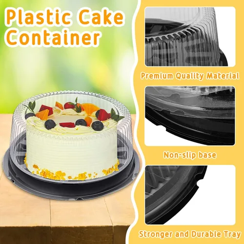 Vista 3 de Thenshop 30 recipientes redondos desechables de plástico de 11 pulgadas con tapas de cúpula y tableros negros para tartas, cajas transparentes