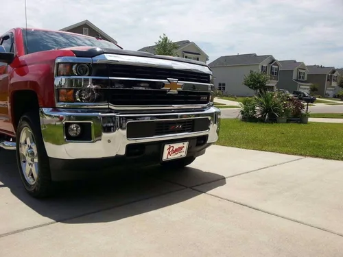 Vista 4 de Rejilla de acero inoxidable y pintura electrostática negra para insertar en defensa de 2015+ Chevy Silverado 2500 3500 HD Edición "Z-71