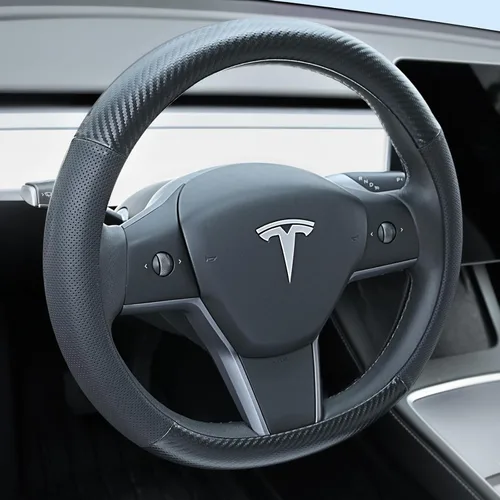 Vista 8 de Uxcer Funda de cuero de napa para volante compatible con Tesla Model 3/Y 2016-2025 2026 Juniper/Highland, antideslizante, transpirable, modelo 3/Y