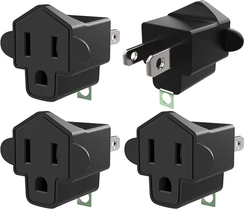 Vista 7 de JACKYLED - Clavija convertidora de 3 a 2 navajas, adaptador de toma a tierra. Convertidor de pared de material ignífugo resiste hasta 392 °F