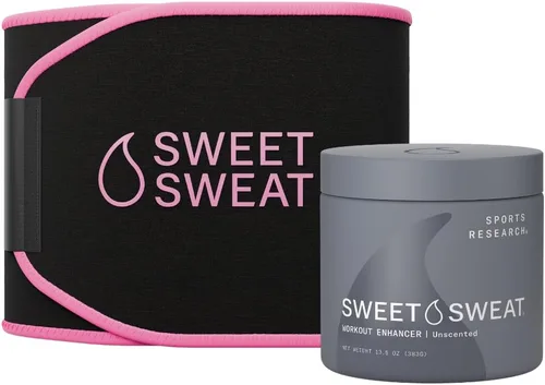 Sports Research Paquete de reductor de cintura Sweet Sweat (negro/rosa, pequeño) + gel sin perfume 'Workout Enhancer' en tarro de 13.5 onzas