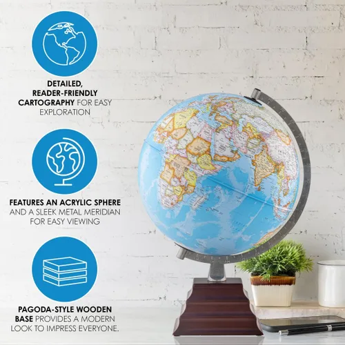 Vista 5 de Waypoint Geographic Pacific Plus Globe, globo de mundo de estilo océano azul de 12 pulgadas, globo de referencia actualizado para decoración