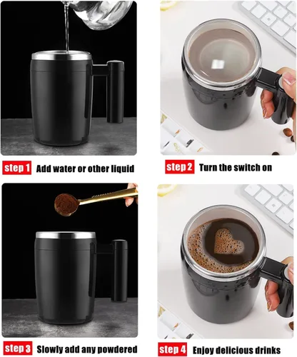 Vista 3 de Taza autoagitadora, taza de café magnética recargable con 2 barras de agitación, taza de mezcla automática impermeable para leche/cacao