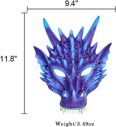 Vista 4 de Disfraz de máscara de dragón 3D transpirable para adultos y adolescentes, tocado ligero de Halloween con correa ajustable