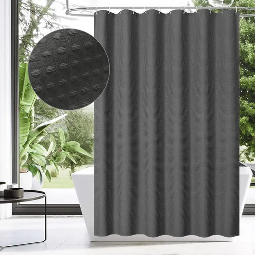 Vista 27 de MitoVilla - Cortina de ducha de tela de nido de abeja burdeos, cortinas de ducha con textura de nido de abeja modernas para decoración de lujo