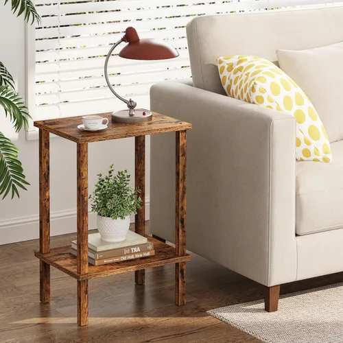 Vista 24 de TUTOTAK Mesa Auxiliar, Mesa Lateral, Mesita de Noche, Estante de Almacenamiento de 2 Niveles, Mesa Lateral de Sofá para Espacios Pequeños, Sala