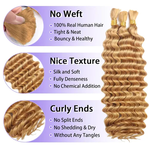Vista 40 de Cabello Humano para Trenzar para Trenzas Boho 3 Paquetes/Pack 110g (3.88 oz) 14 Pulgadas Cabello Humano a Granel Ondulado Profundo para Trenzar
