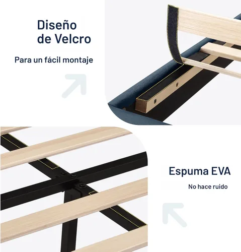 Vista 5 de Allewie - Base de cama tamaño King con cabecera tapizada en tela y soporte de listones de madera; base de colchón completamente tapizada; no Azul