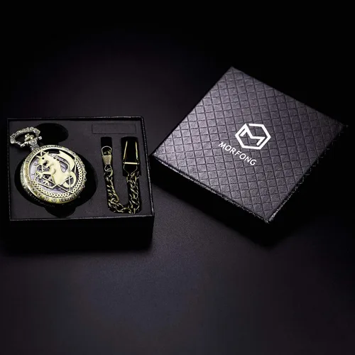 Vista 7 de MORFONG Reloj de bolsillo Fullmetal Alchemist Edward Elric Anime con cadena de llavero y caja de collar, bronce