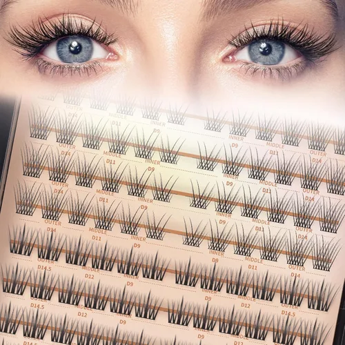 Vista 15 de MLEN DIARY – Racimos de pestañas DIY, extensiones de pestañas rizadas D, 90 racimos de pestañas, 10-16 mm, D rizado, volumen súper voluminoso