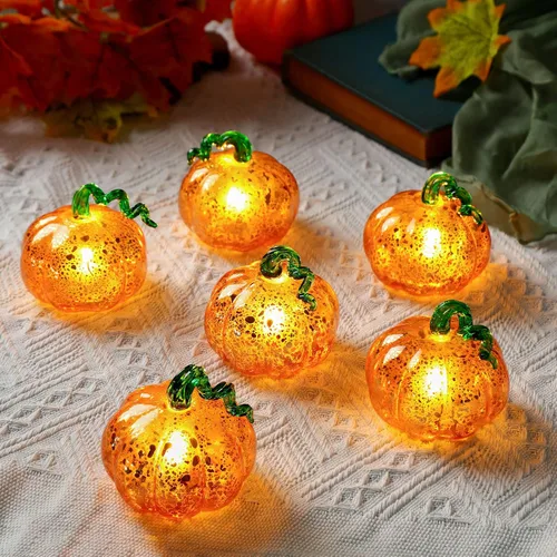 Newtay 6 piezas de 2.75 pulgadas de Halloween mini calabaza de cristal para decoración de otoño, luz de otoño, centro de mesa de cristal soplado a