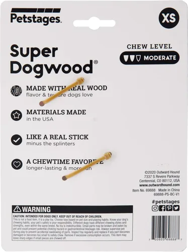 Vista 3 de Petstages Outward Hound Super Dogwood - Juguete masticable duradero para perros, extra pequeño, de larga duración, hecho con madera real, fabricado