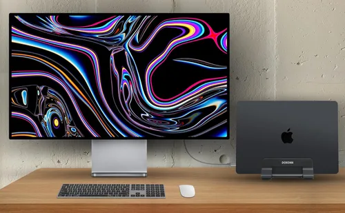 Vista 2 de Soporte vertical de aluminio para computadora portátil, soporte de acoplamiento con ancho de ranura ajustable de 12-42mm, almacenamiento vertical