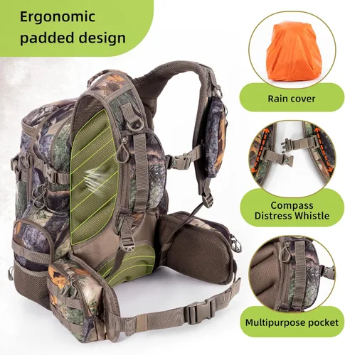 Vista 5 de BLISSWILL Mochila de caza grande para arco y rifle con cubierta impermeable para lluvia, accesorios de equipo de caza, 40L, Classic
