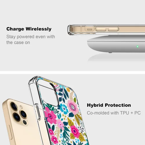 Vista 5 de IICEDIO Funda para iPhone 13 Pro Max con protector de pantalla, ajuste delgado, transparente, con diseños de moda para niñas y mujeres, funda