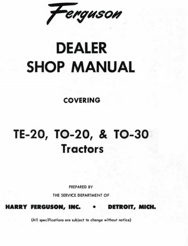 1948-1954 FERGUSON TRACTOR TE-20 TO-20 TO-30 Manual