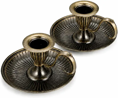 Healifty Juego de 2 portavelas cónicos vintage con asa, juego de portavelas decorativo de metal de bronce antiguo para bodas, cenas, centros de