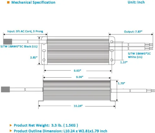 Vista 6 de Fuente de alimentación LED de 150 W 12 V Convertidor de CA a CC - Transformador IP67 impermeable con enchufe de 3 puntas, adaptador de corriente