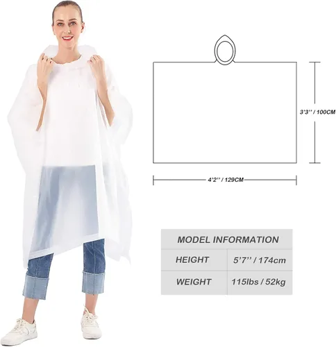 Vista 17 de ANTVEE Ponchos de lluvia para adultos, impermeable, portátil, reutilizable, paquete de 2 con capucha con cordón, se mantiene seco