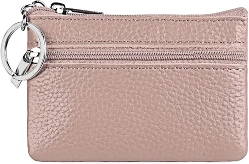 Monedero pequeño de piel auténtica, bolsa de cambio, monedero de color sólido con cremallera, llavero, anillo, tarjetero de crédito para mujeres y