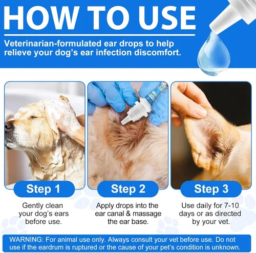 Vista 6 de KZUO Tratamiento de infección de oído de perro, gotas para los oídos de perro con hidrocortisona al 1% para perro, para infección por levaduras