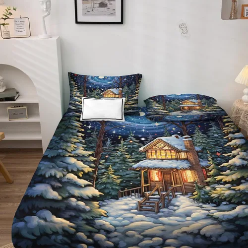 Vista 3 de Juego de sábanas de Navidad tamaño individual, sábanas de microfibra suave con bolsillo profundo y patrón sin arrugas, 3 piezas