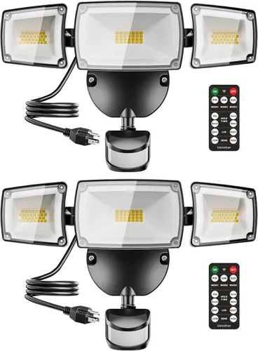 Vista 12 de USTELLAR Luces LED de seguridad de 55 W, luz con sensor de movimiento con control remoto, luces de inundación LED para exteriores, del atardecer al