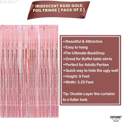 Vista 8 de KatchOn, Juego de globos de oro rosa con cortina iridiscente de flecos de oro rosa – 16 pulgadas, paquete de 21 Globos de látex de oro rosa, fondo