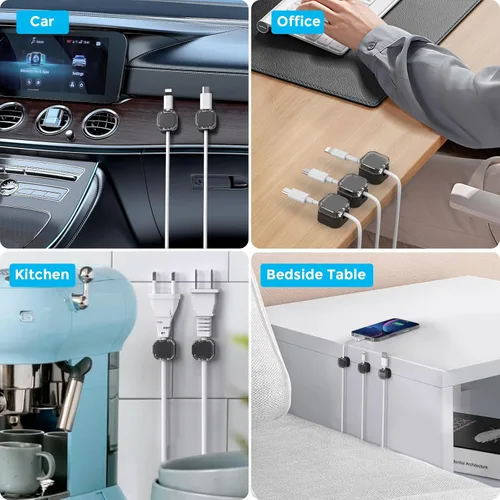 Vista 7 de AhaStyle Organizador magnético de cables [1s Lock] Paquete de 6 soportes para cables de cable, clips adhesivos fuertes para cables [suave ajustable]