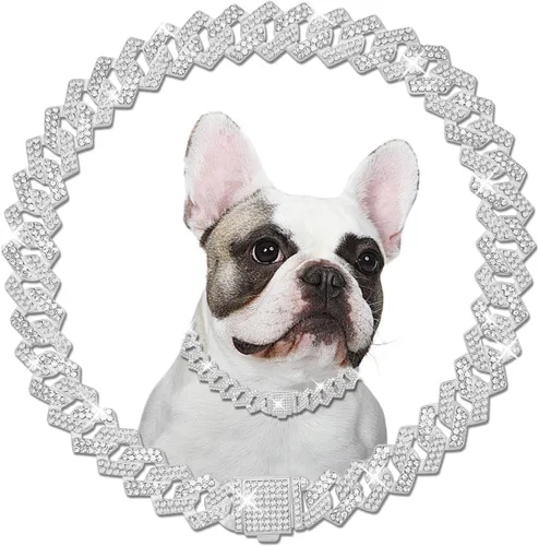 Vista 13 de Cadena de metal con diamantes para perros con hebilla segura, collares para mascotas para perros grandes y medianos