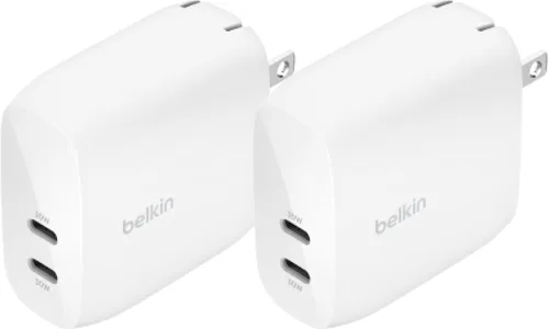 Belkin Bloque de carga dual USB C de 60 W (paquete de 2) con carga súper rápida PPS - Samsung Galaxy S25, Apple iPhone 17, Air, Pro, Pro Max, iPad,