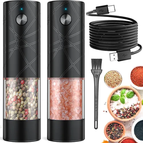 Vista 13 de 1 pieza de molinillo eléctrico de sal y pimienta USB recargable con luz LED cálida, grosor ajustable Lidaop de gran capacidad molinillo automático