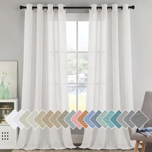 Vista 148 de H.VERSAILTEX Cortinas transparentes de lino rosa bebé 54" 2 paneles