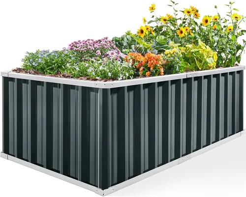 KING BIRD Cama de jardín elevada de 68" x 36" x 24" de acero galvanizado, jardinera de metal para exteriores para vegetales de raíces profundas,