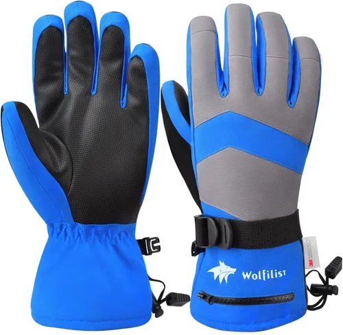 WOLFILIST Ski Gloves Waterproof Windproof - 3M Thinsulate Insulated Warm Snow Gloves, Snowboard Gloves with Zipper Pocket, Touchscreen Winter Gloves
