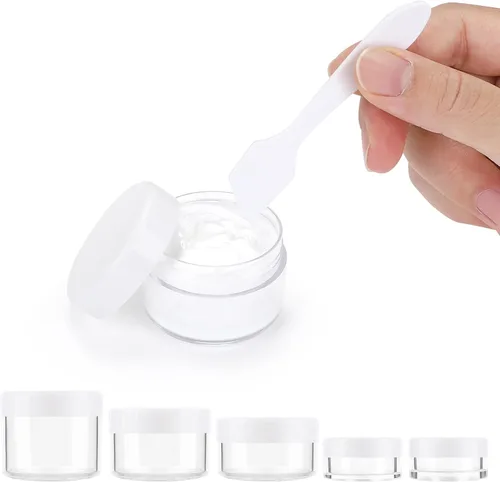 Vista 5 de Accmor 10 recipientes de viaje de maquillaje con tapas de 3/5/10/15/0.71 oz tarros de cosméticos con 5 mini espátulas para regalo (color blanco)