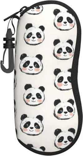 Sun Glasses Case Soft - Cute Cartoon Panda 1 Print Travel Slim Eyeglass Case with Clip, Neoprene Glasses Pouch Sunglass Organizer for Women Men with