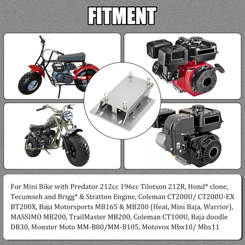 Vista 4 de YOXUFA Placa de Montaje de Juego de Convertidor de Par de 212cc para Motor de Depredador 224cc Coleman CT200U BT200X Baja Warrior Massimo MB200 Mini