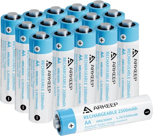 Baterías AA recargables, paquete de 16, baterías NiMH doble A de alta capacidad de 2500 mAh 1.2 V, alimentación precargada de larga duración para