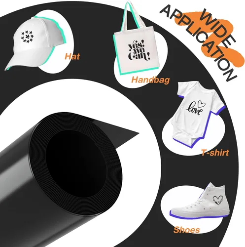 Vista 2 de Xinart Rollo de vinilo negro para planchar de 12 x 5 pies, vinilo de transferencia de calor para camisas, vinilo HTV negro para planchar sobre