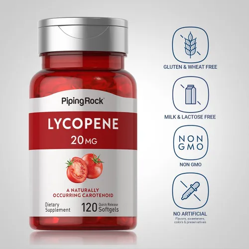 Vista 3 de Piping Rock Suplemento de licopeno 20 mg 120 cápsulas blandas Carotenoide de origen natural Sin OMG, sin gluten