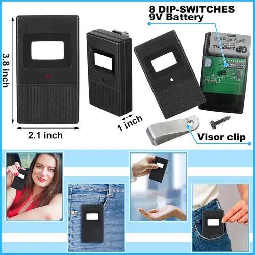 Vista 2 de Kingdder 2 piezas mando a distancia para puerta de garaje compatible con Linear Delta 3 DT DTA DTD DTC DNT00002A 8 interruptores DIP 310 MHz